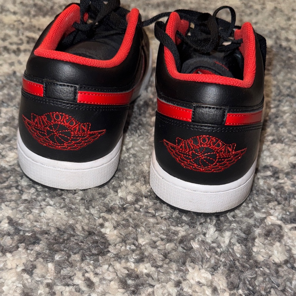 Nike Men's Black, Red, and White Air Jordan 1 Low Sneakers - Picture 3 of 7